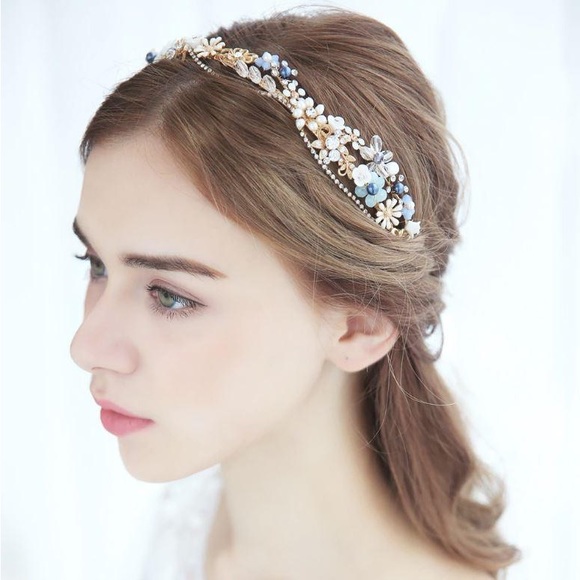 Blue Floral Garden Crystal Headband main image 5